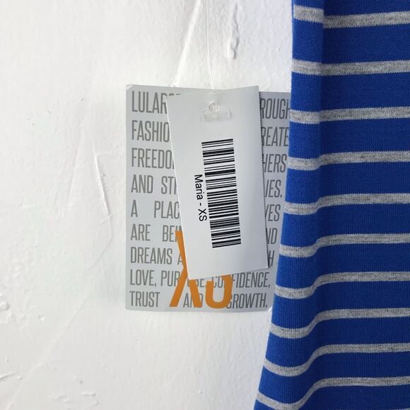 LuLaRoe Maria Blue Gray Striped Maxi Dress XS NWT - Picture 4 of 6